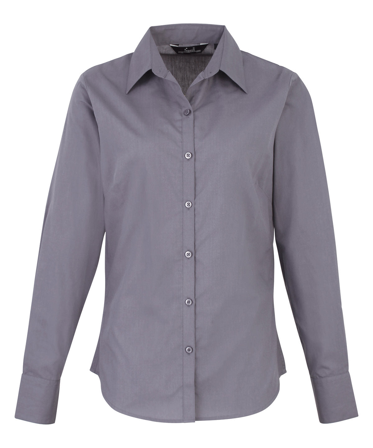 Ladies Poplin Long Sleeve Blouse - Steel