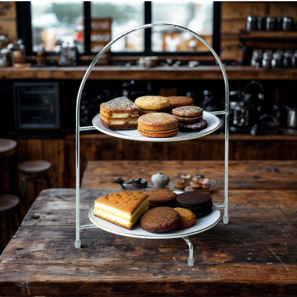 Stainless Steel Vintage Afternoon Tea Stand – Small 2-Tier Display