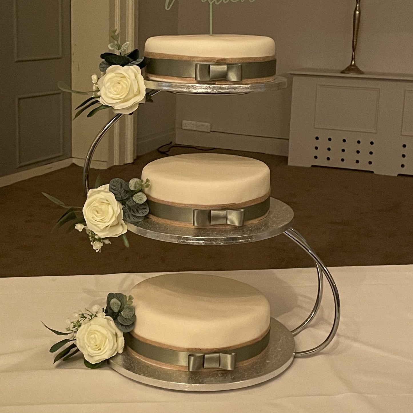 Elegant Scroll 3 Tier Handcrafted Silver Cake Stand for Weddings & Parties | Lightweight Stainless Steel