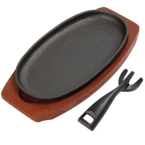 24cm Oval Sizzle Platter With Wood Base (7601)