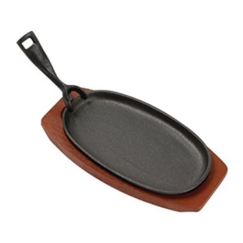 28cm Oval Sizzle Platter With Wood Base (7602)