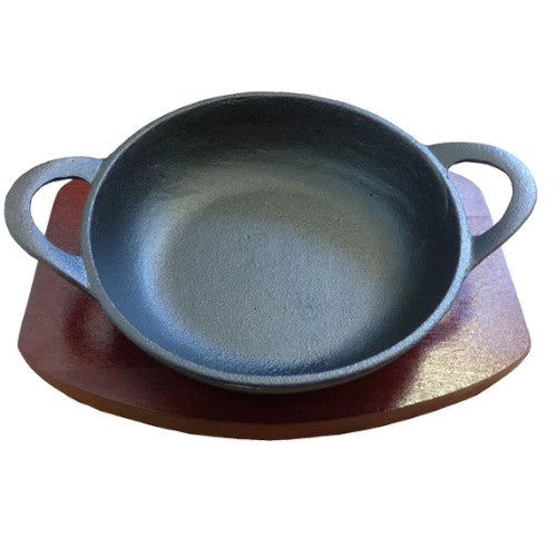 20cm Cast Iron Balti With Wood Base (7613)