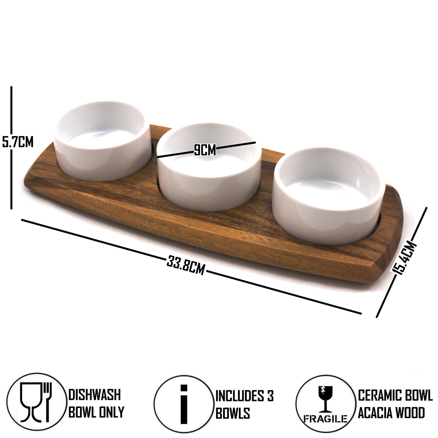 Chef-Hub Wooden 3 Bowl Dipping Set