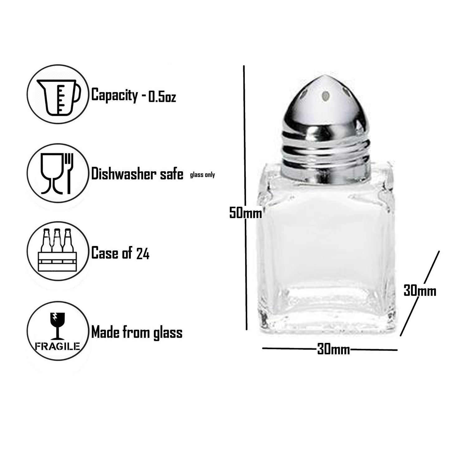 Chef-Hub 0.5oZ Cube Mini Salt / Pepper Shakers Pack of 24