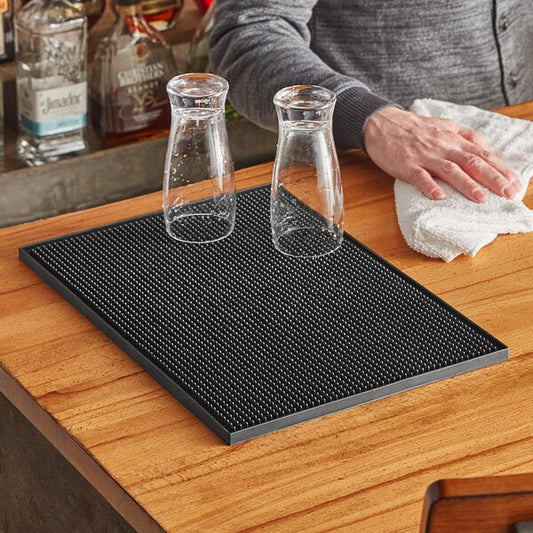2x Chef-Hub Rubber Bar Mat 45x30cm Black Spill Mat Heavy Duty Non Slip Runner