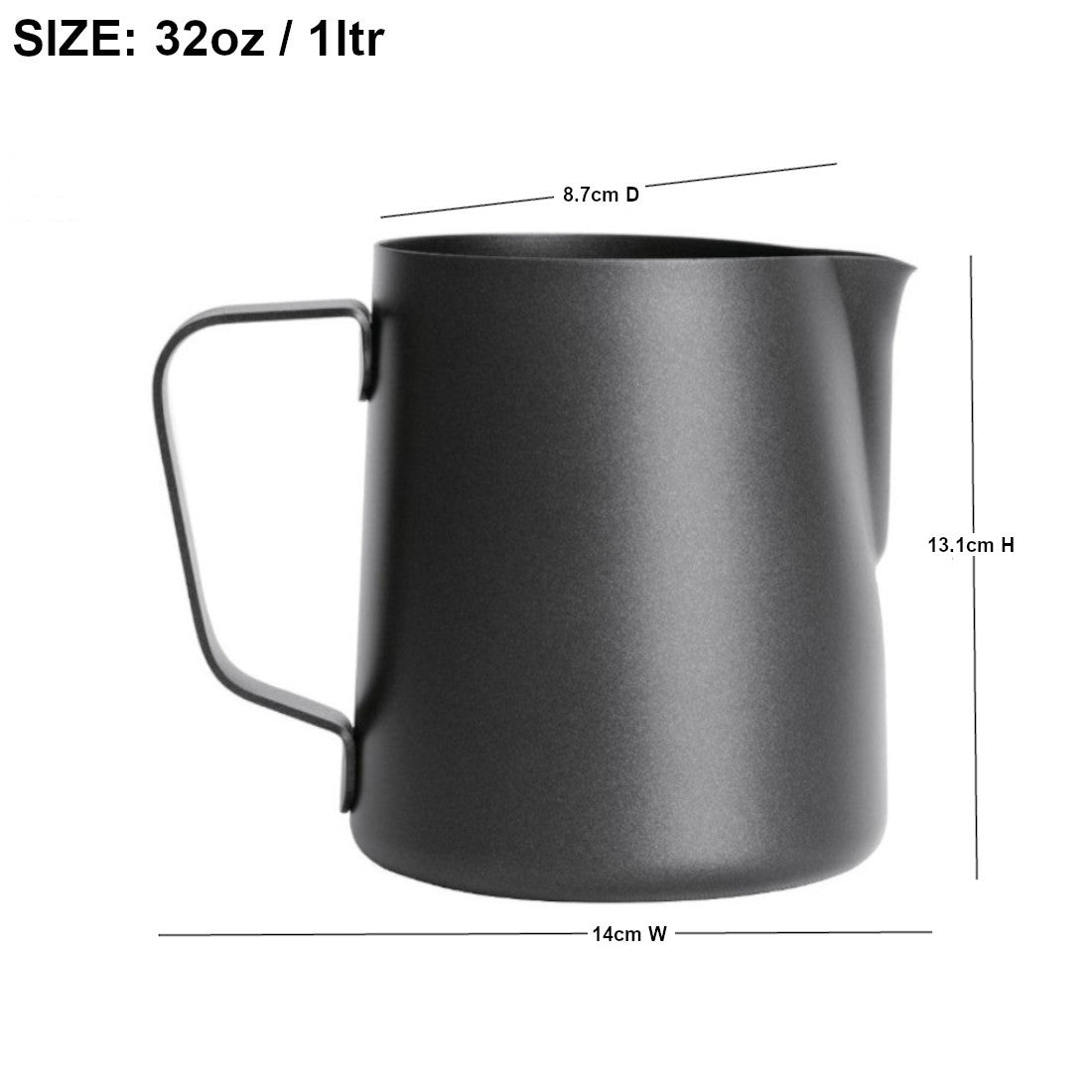 4 x 32oz (900ml) Black Non-Stick Milk Frothing Jugs with Colour-Coded Silicone Sleeves | Barista Coffee Pitcher Set | Red, Blue, Green & Yellow | Prevent Cross Contamination. Latte Art & Milk Steaming