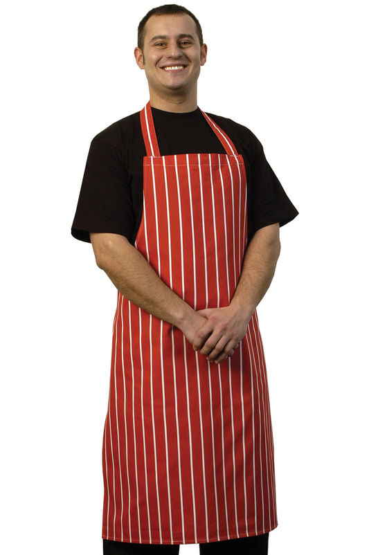Butchers Bib Apron Red & White Stripe