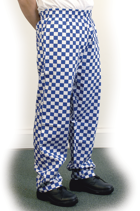 Large Blue Check Chef's Baggy Trouser Unisex