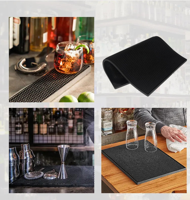 2x Chef-Hub Rubber Bar Mat 45x30cm Black Spill Mat Heavy Duty Non Slip Runner