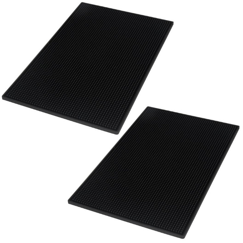 2x Chef-Hub Rubber Bar Mat 45x30cm Black Spill Mat Heavy Duty Non Slip Runner