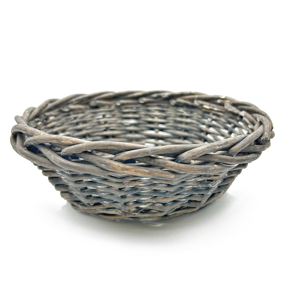 19cm Round Rustic Whitewash Brown Bread Basket