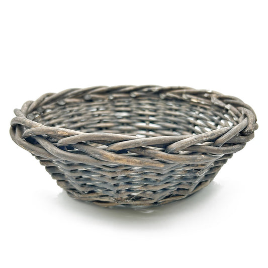 19cm Round Rustic Whitewash Brown Bread Basket