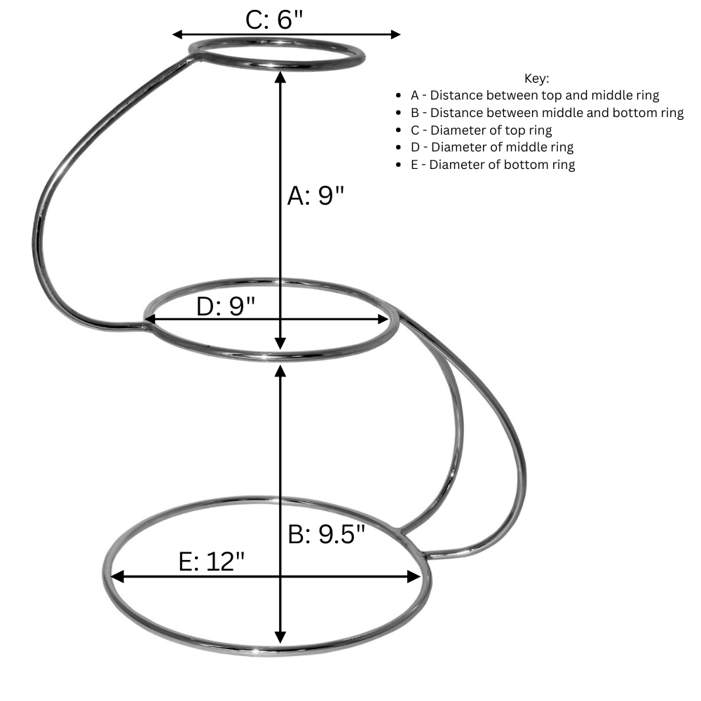 Measurement chart of a metal ring structure with dimensions labeled.
