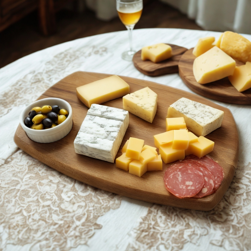 Contemporary Acacia Wood Cheese & Bread Board with Ceramic Dip Bowl