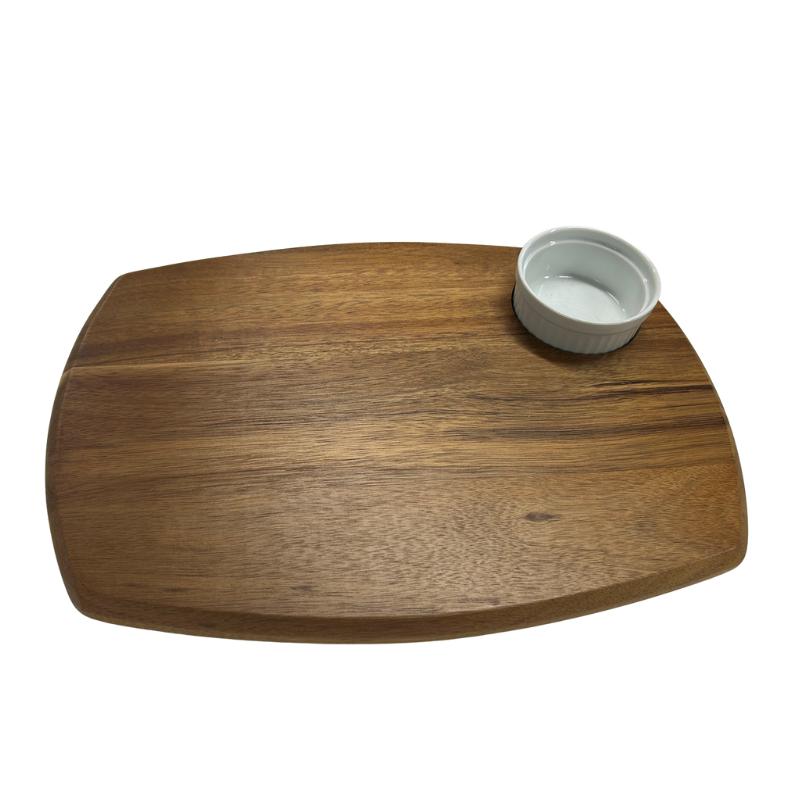 Contemporary Acacia Wood Cheese & Bread Board with Ceramic Dip Bowl