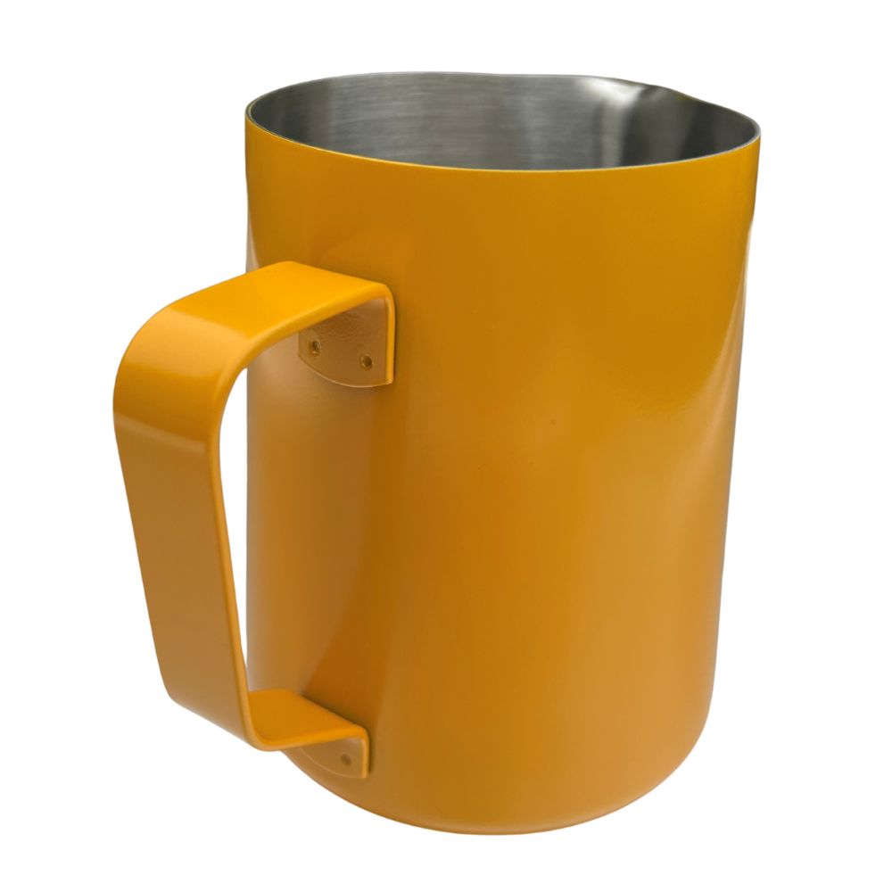 Chef-Hub 600ml Yellow Milk Frothing Jug with FREE Thermometer | Stainless Steel Milk Pitcher with Internal Measurement Markings | Barista Latte Art & Coffee Steaming Jug