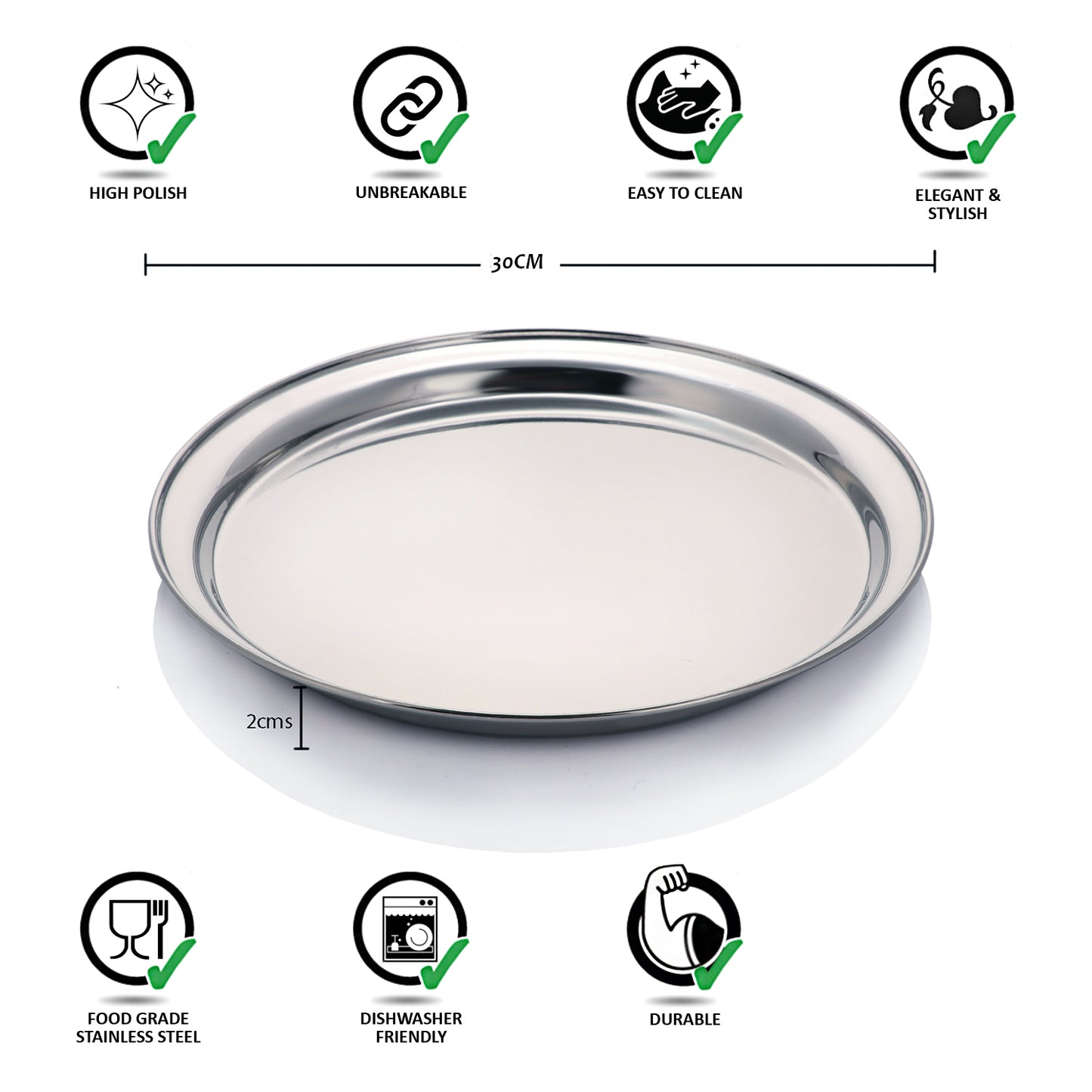 30cm Round Service Tray / Bar Tray Stainless Steel