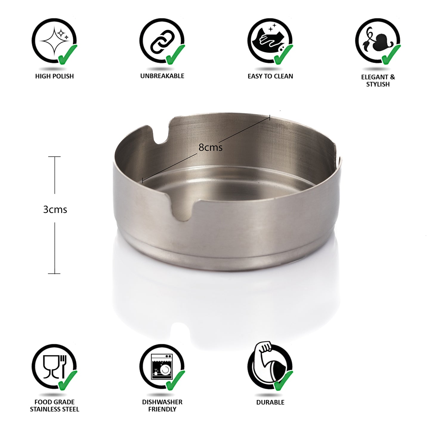8cm Stainless Steel Ashtray Round