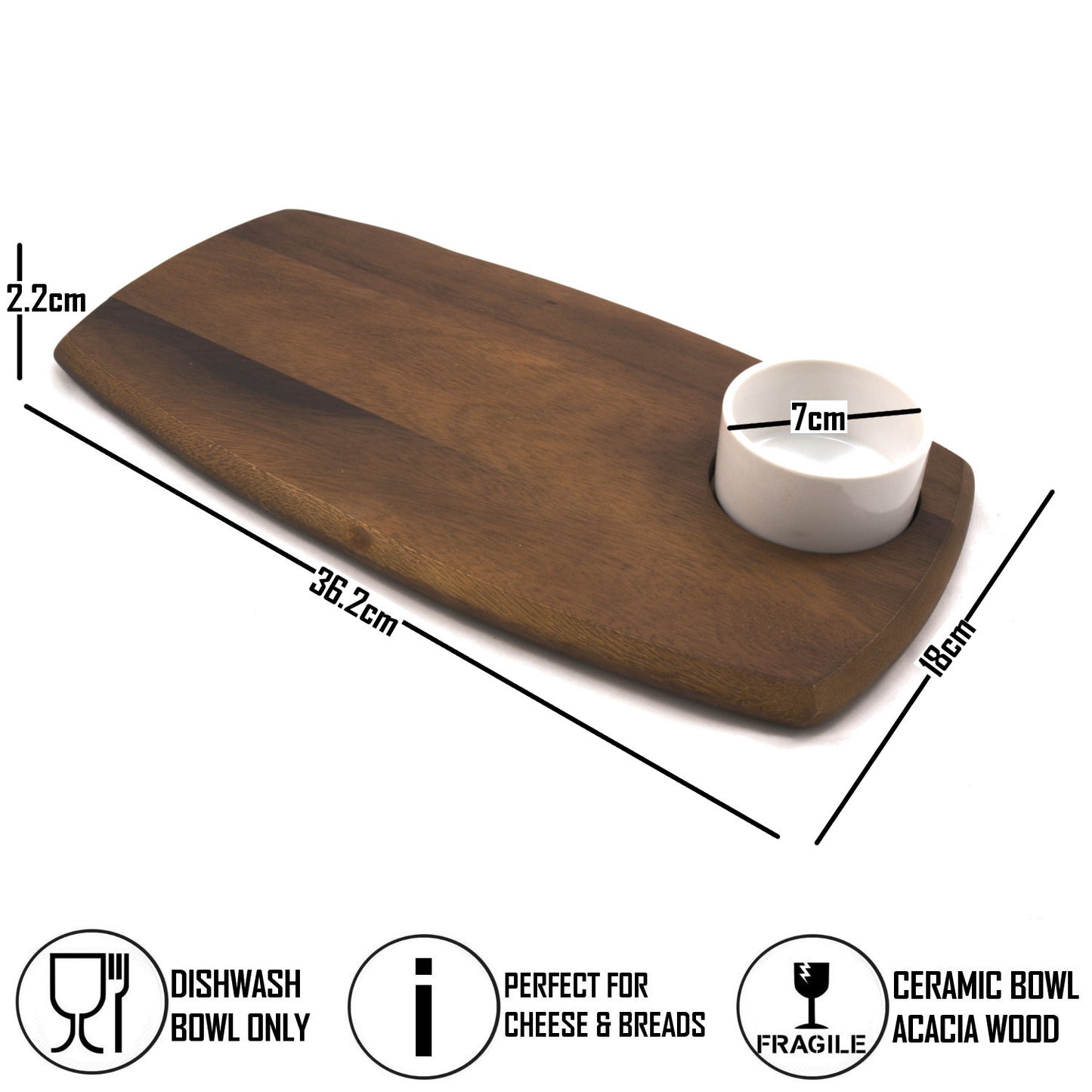 Chef-Hub Wooden Serving Board With Dip Bowl - Narrow